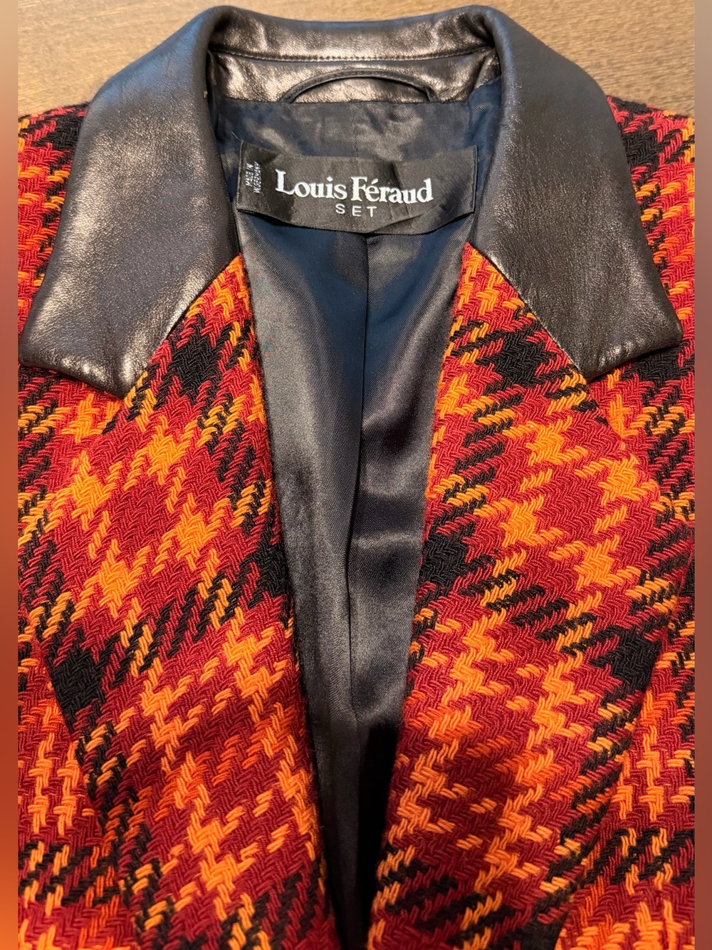 Vintage Louis Féraud 100% Wool Blazer Leather Collar |Made in West Germany 6